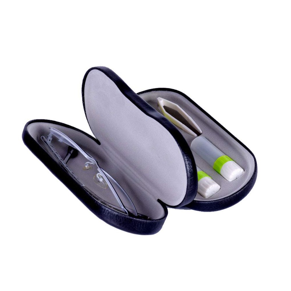 KABAKE Eye Glasses Case and Contact Lens Case 2 in 1 Double Sided with Mirror Portable for Home Travel Kit