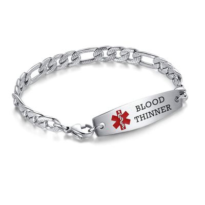 LinnaLove medical alert bracelets for men women Stainless steel Interchangeable medical bracelets, free engraving (Embossing-8.5 inches-blood thinner)