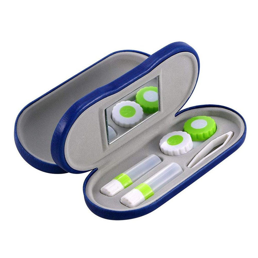 KABAKE Eye Glasses Case and Contact Lens Case 2 in 1 Double Sided with Mirror Portable for Home Travel Kit