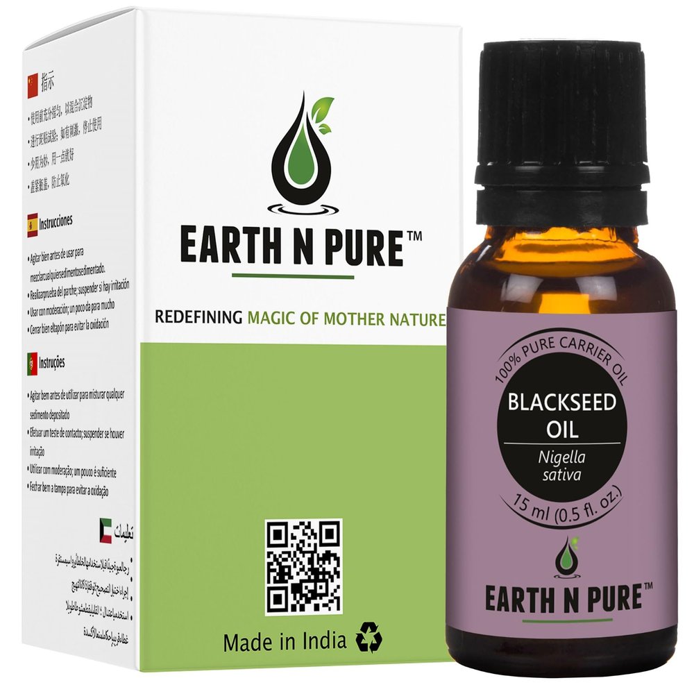 Earth N Pure Blackseed Oil (Kalonji Oil) Cold Pressed, Natural and Therapeutic Grade for Hair 15 ml
