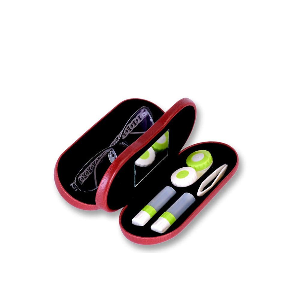 KABAKE Eye Glasses Case and Contact Lens Case 2 in 1 Double Sided with Mirror Portable for Home Travel Kit