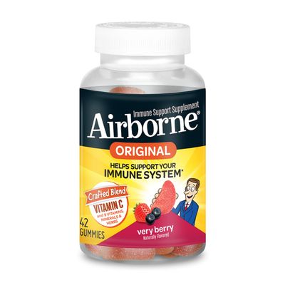 Airborne 750mg Vitamin C Gummies For Adults, Immune Support Supplement with Powerful Antioxidants Vitamins C & E - 42 Gummies, Very Berry Flavor