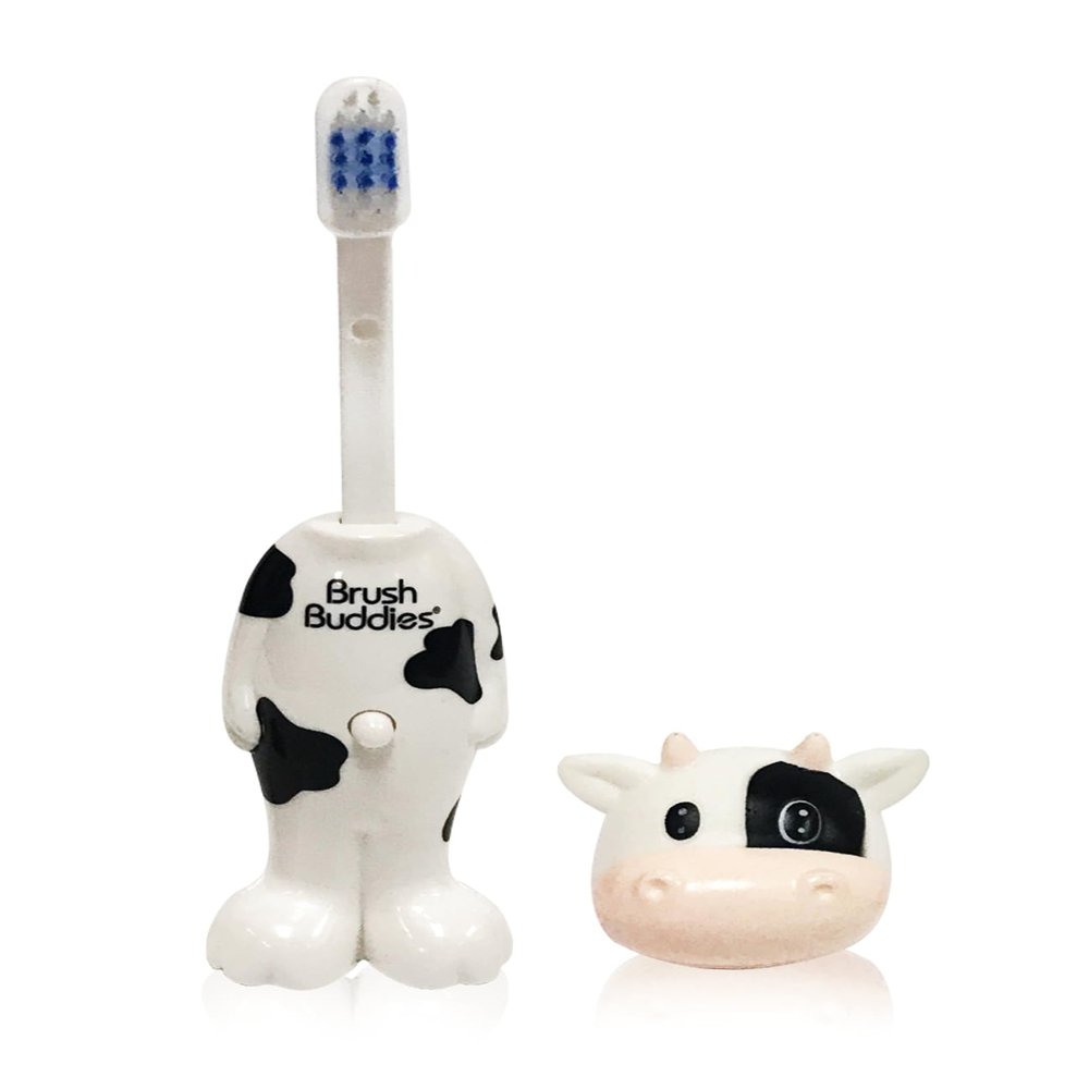 BrushBuddies Poppin 00304-72 Milky Wayne (Cow) Fun Animal Character Manual Toothbrush for Kids or Children
