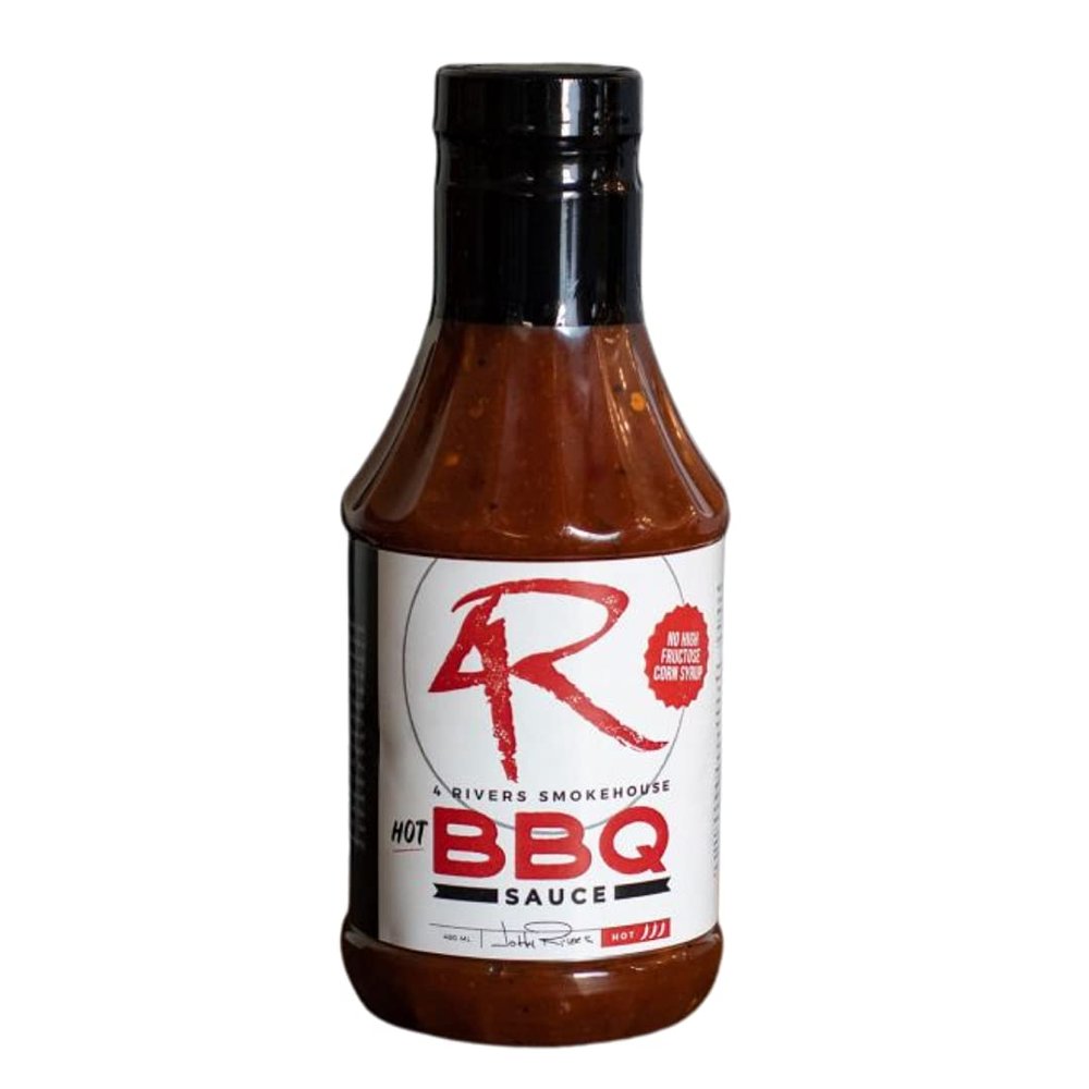 4 Rivers  Smokehouse Hot BBQ Sauce; Multi-Regional Flavor With an Ideal Combination of Our Signature With an Extra Layer of Heat. No High Fructose Corn Syrup. Perfect Complement For Beef, Pork, and Poultry. 16 fl oz
