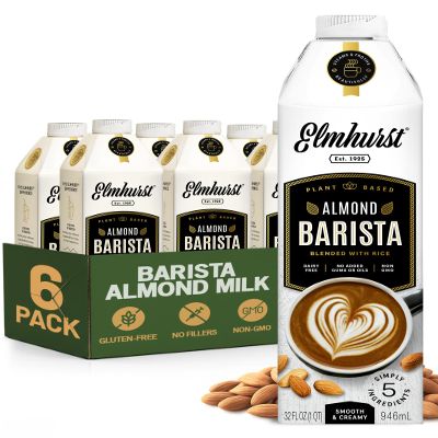 Elmhurst 1925 Almond Milk Barista Edition  32oz (6-Pack) Plant-Based, Vegan, Dairy-Free, Kosher, Gluten-Free, Non-GMO, Froths for Lattes & Iced Coffee, 3g Protein per Serving, Simple Ingredients
