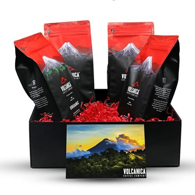 Exotic Peaberry Coffee Gift Box, Whole Bean, Fresh Roasted, 4 X 16-ounces, Tanzania, Costa Rica, Brazil and Bolivia