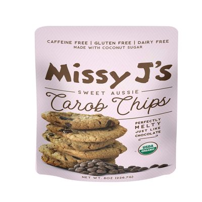 Missy J's Organic Carob Chips 8 Ounce 1 Pack | Carob Made w/Coconut Sugar, Vegan and Gluten-Free | Healthy Caffeine Free Substitute for Chocolate, Perfect for Snacks and Treats