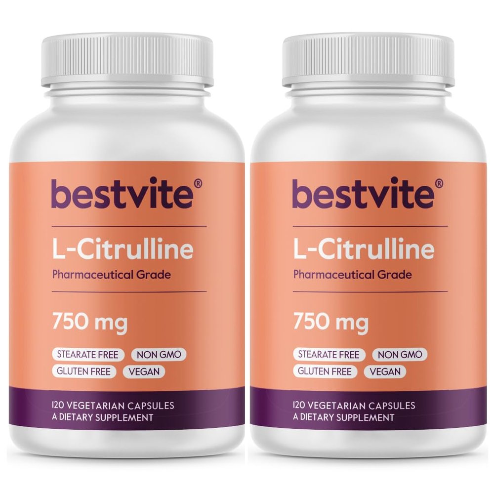 BESTVITE L-Citrulline 750mg per Capsule (240 Vegetarian Capsules) (120 x 2) - No Stearates - No Silica - No Fillers - Non GMO - Gluten Free - Vegan