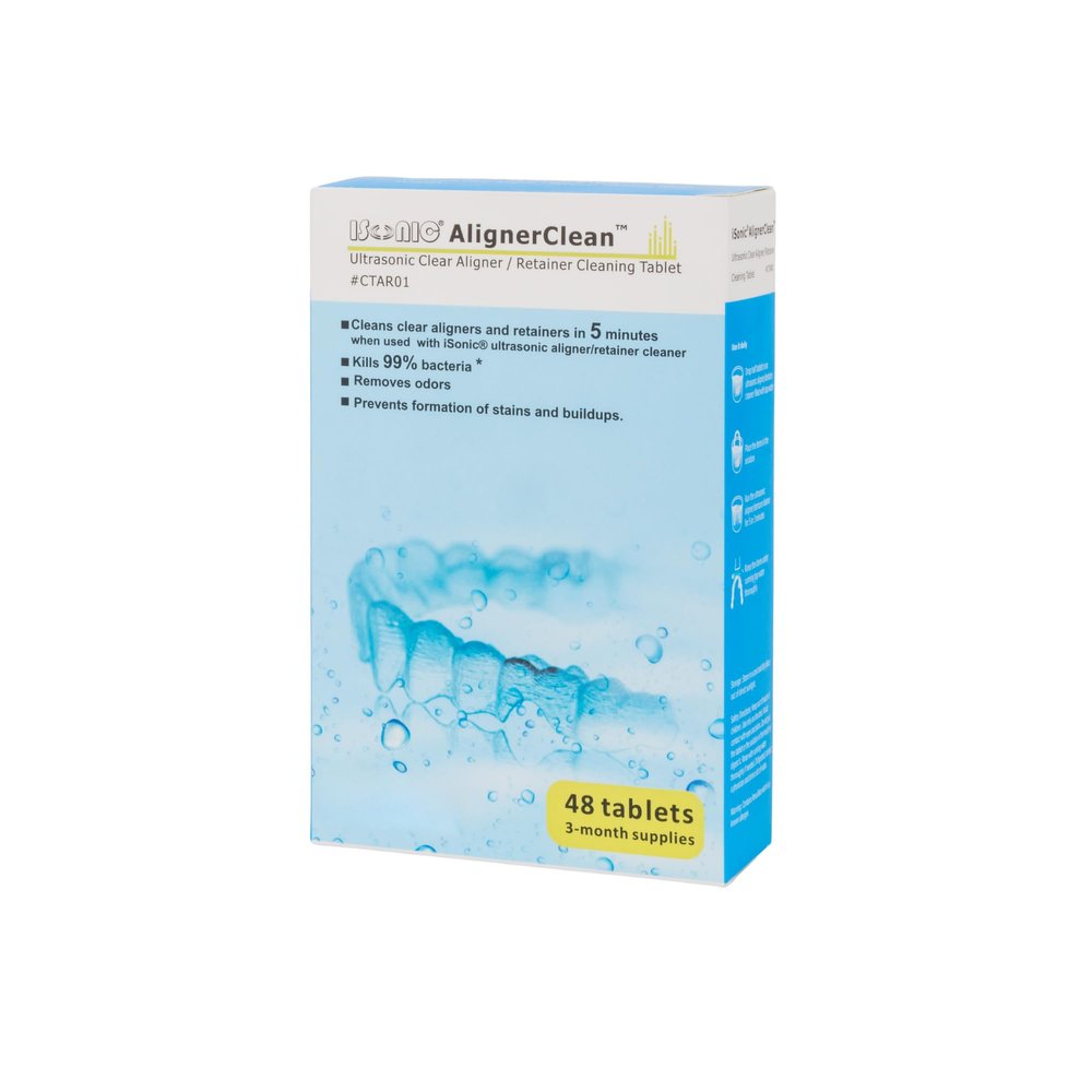 iSonic AlignClear Ultrasonic Cleaning Tablets for Clear Retainers, Night Guards & CPAP Masks  48 or 192 Count