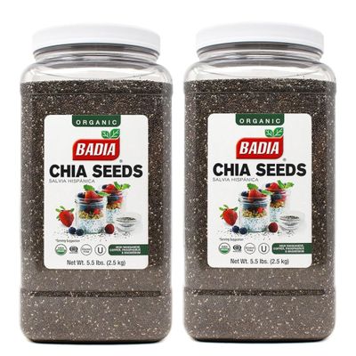 Badia Organic Chia Seeds, 5.5 Pounds (Pack of 2) Superfood Rich in Omega-3, Fiber & Protein for Smoothies, & Baking, Gluten Free, Kosher