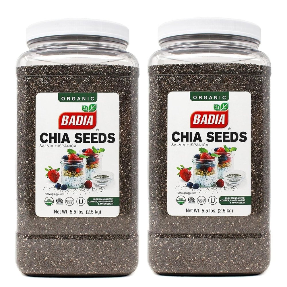 Badia Organic Chia Seeds, 5.5 Pounds (Pack of 2) Superfood Rich in Omega-3, Fiber & Protein for Smoothies, & Baking, Gluten Free, Kosher
