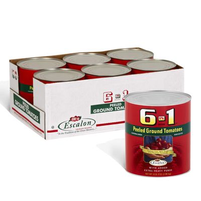 6 in 1 Peeled Ground Tomato Extra Heavy Puree, 6 lbs (Pack of 6)