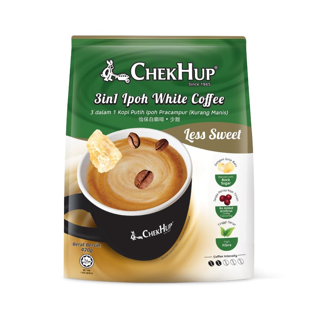 10 Pack Chek Hup 3 in 1 Ipoh White Coffee - Less Sweet Imported from Malaysia (10x12 sachets)