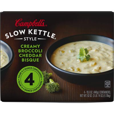 Campbell's Slow Kettle Style Creamy Broccoli Cheddar Bisque, 15.5 oz. Tub (Pack of 4)