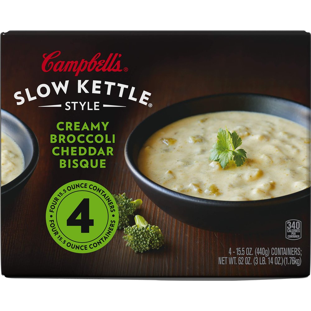 Campbell's Slow Kettle Style Creamy Broccoli Cheddar Bisque, 15.5 oz. Tub (Pack of 4)