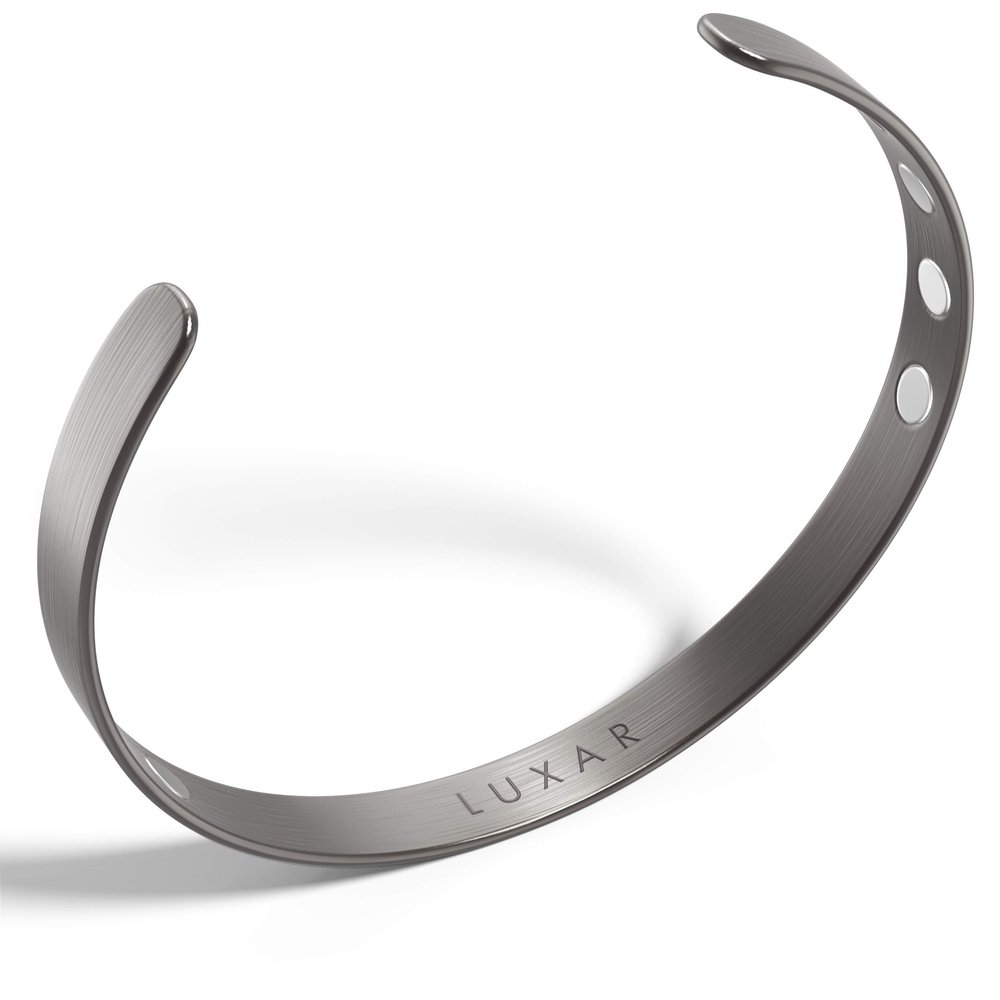 LUXAR Men's/Women's Magnetic Therapy Bracelet | Sophisticated Solid Titanium Bangle with Rare-Earth Neodymium Magnets (Titanium | Large)