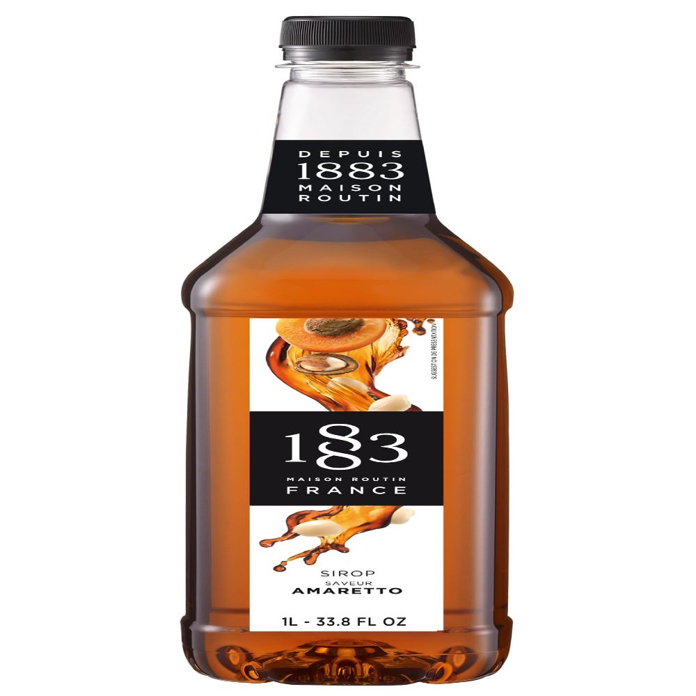 1883 Amaretto Syrup for Drinks, Made in France, 1 Liter Plastic Bottle