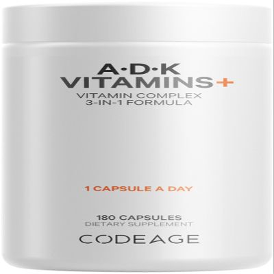 Codeage ADK Vitamins Supplement - Essential Vitamin A, D3 5000 IU, K1 & K2 (MK4 & MK7) - 6-Month Supply - 1 Capsule per Serving, Non-GMO, Gluten-Free - 180 Capsules