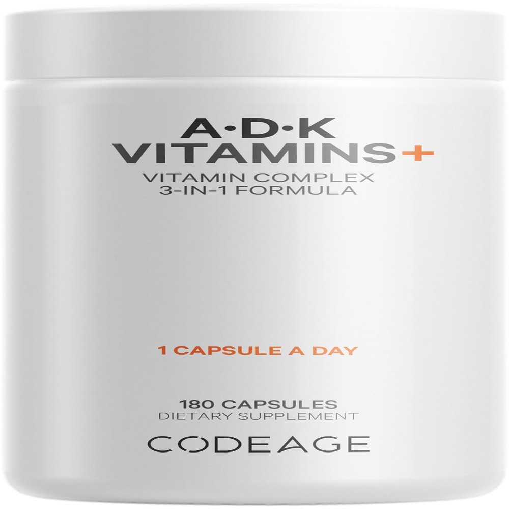 Codeage ADK Vitamins Supplement - Essential Vitamin A, D3 5000 IU, K1 & K2 (MK4 & MK7) - 6-Month Supply - 1 Capsule per Serving, Non-GMO, Gluten-Free - 180 Capsules