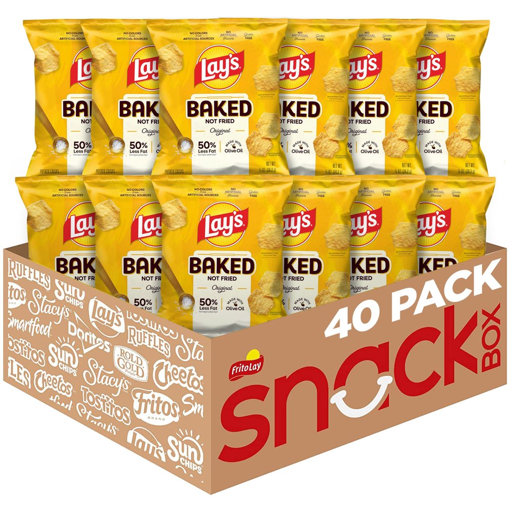 Baked Lays Potato Chips, Original, 0.875 oz Bags, (40 Pack), 50% Less Fat, Gluten Free, No Artificial Flavors, No Colors from Artificial Sources