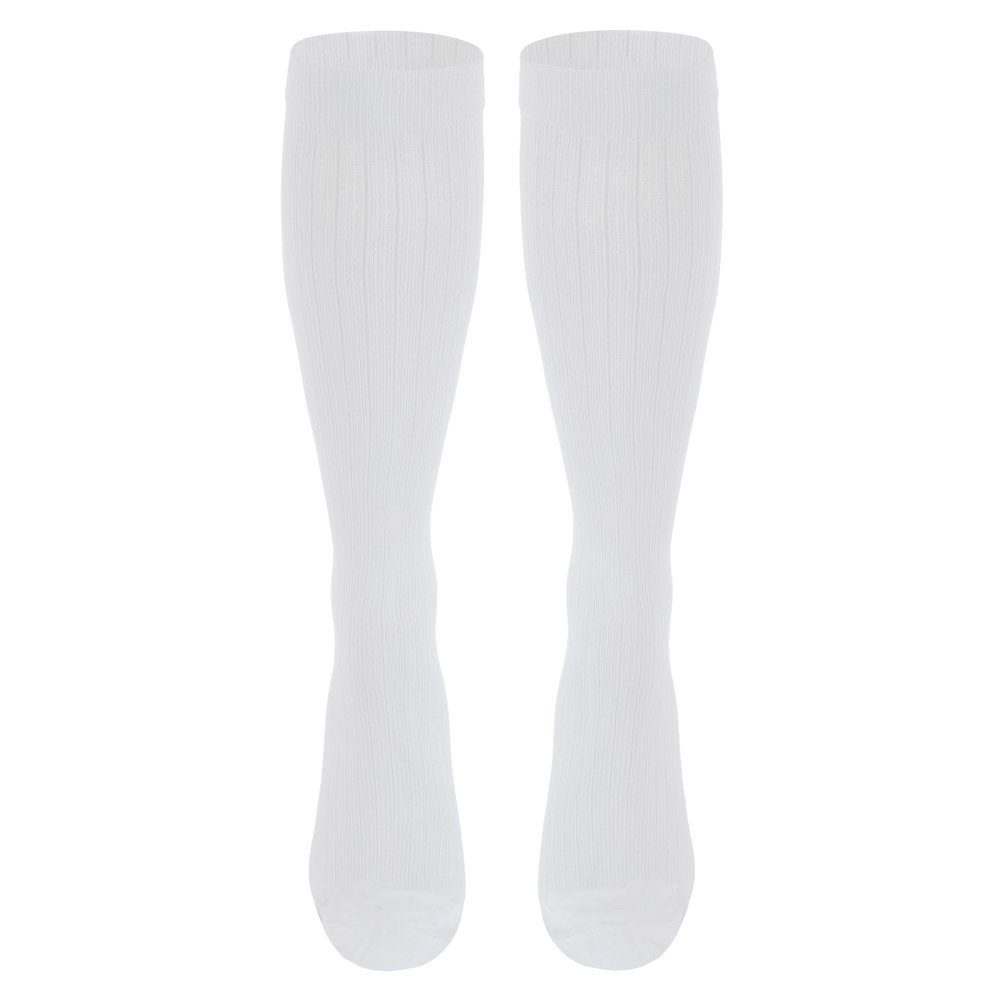 NuVein Men's Compression Socks, 15-20 mmHg Support, Dress Trouser Style, Over Calf Knee High, White, Medium