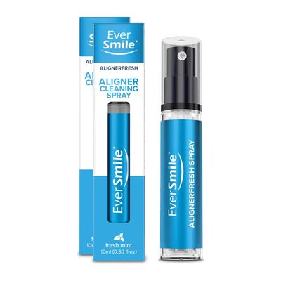 EverSmile AlignerFresh Cleaning Spray for Invisalign and All Clear Aligners and Retainers  On-the-Go Cleaning & Teeth Whitening, Kills Bacteria, Fights Bad Breath  Mint Flavor, 10ml (2 Pack)