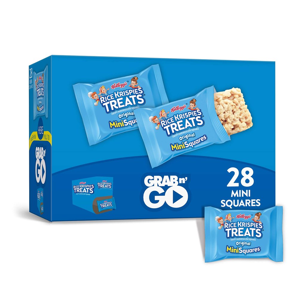 Kelloggs Rice Krispies Treats Mini-Squares, Crispy Marshmallow Squares, Original, Grab 'N' Go, 10.9oz Box (Pack of 4)