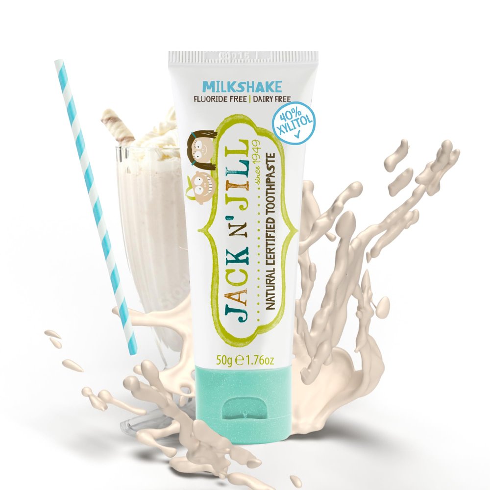 Jack N' Jill Natural Toothpaste for Kids - Fluoride Free Toothpaste, 40% Xylitol, BPA Free - Milkshake, 1.76 oz (Pack of 1)