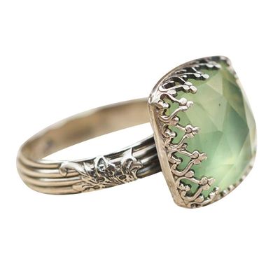 Slendima Exquisite Flowers Fake Natural Olivine Inlaid Wedding Bridal Ring Women Fresh Color Vintage Jewelry Green US 6