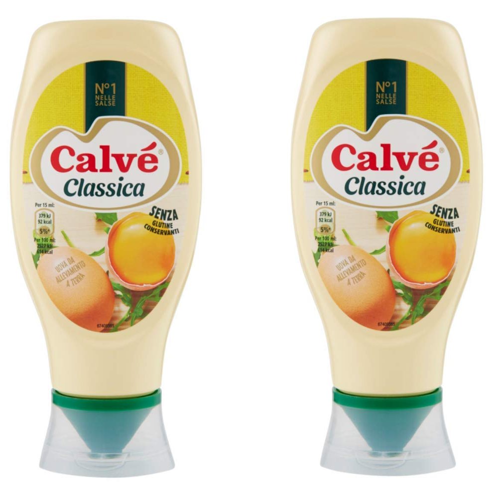 Calv: "Classica" Classic Italian Mayonnaise Top Down - 400ml /13.53 fl.oz, pack of 2 [ Italian Import ]