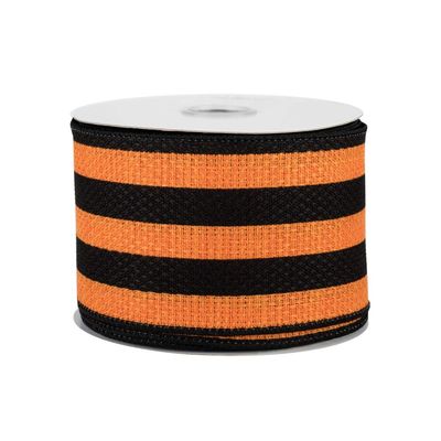 Halloween Ribbon Wired Edge Striped - 2.5" x 10 Yards, Orange, Black, Wreath Decor, Fall Decorations