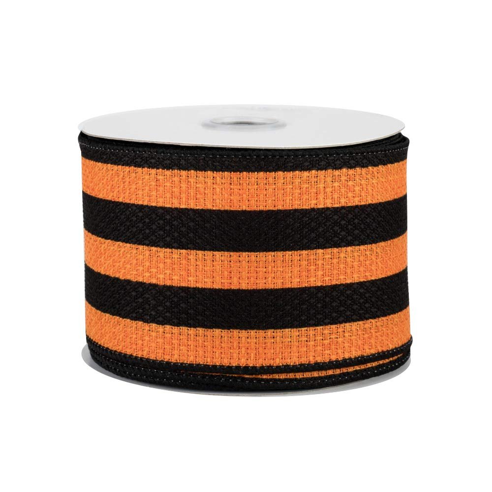 Halloween Ribbon Wired Edge Striped - 2.5" x 10 Yards, Orange, Black, Wreath Decor, Fall Decorations
