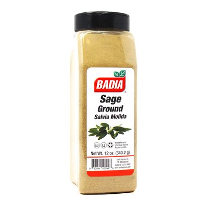 Badia Ground Sage, 12 oz Earthy, Aromatic Herb Seasoning, Savory Flavor, Gluten Free, No MSG, Kosher