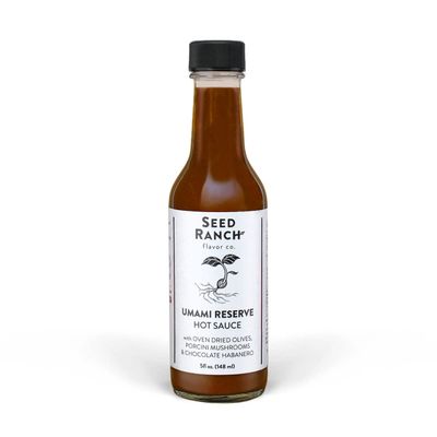 Seed Ranch Umami Reserve Hot Sauce, 5 Fl. oz. - Spicy Heat Flavor - Oven Dried Olives, Porcini Mushrooms & Chocolate Habanero - Vegan, Non-GMO, Gluten-Free - Marinade, Vegetables, Soup & Rice