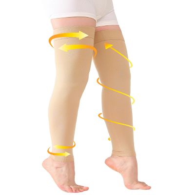 TOFLY Medical Thigh High Compression Socks Footless for Women & Men, Opaque Support Hose, 15-20mmHg Graduated Compression Stockings with Silicone Band for Varicose Veins, Edema, DVT, 1 Pair Beige 2XL