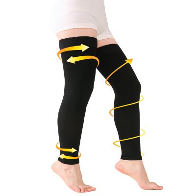 TOFLY Medical Thigh High Compression Socks Footless for Women & Men, Opaque Support Hose, 15-20mmHg Graduated Compression Stockings with Silicone Band for Varicose Veins, Edema, DVT, 1 Pair Black L