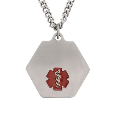 American Medical ID Stainless Steel Classic Red Curb Heavy Necklace (18 inch)