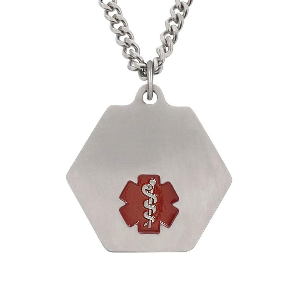 American Medical ID Stainless Steel Classic Red Curb Heavy Necklace (18 inch)