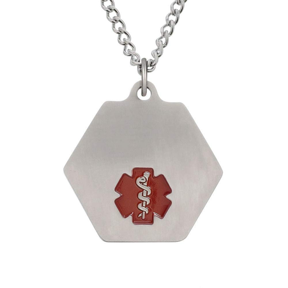 American Medical ID Stainless Steel Classic Red Curb Standard Necklace (27 inch)