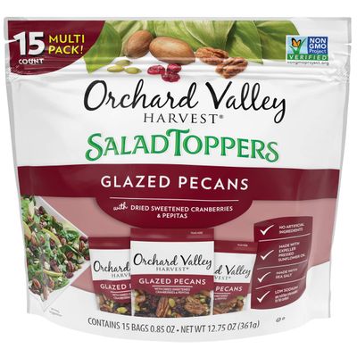 Orchard Valley Harvest Glazed Pecans Salad Toppers, 0.85 Ounce Bags (Pack of 15), with Cranberries and Pepitas, Non-GMO, No Artificial Ingredients, Healthy Snacks for Adults