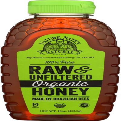 Nature Nates 100% Pure Raw & Unfiltered Organic Honey; Made by Brazilian Bees and Packaged in a 16-oz. Squeeze Bottle; Enjoy Honeys Balanced Flavor and Wholesome Benefits, Just as. (2 Pack)