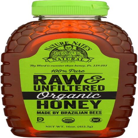 Nature Nates 100% Pure Raw & Unfiltered Organic Honey; Made by Brazilian Bees and Packaged in a 16-oz. Squeeze Bottle; Enjoy Honeys Balanced Flavor and Wholesome Benefits, Just as. (2 Pack)