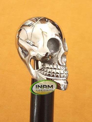 INAM Premium Quality Antique Wooden Foldable Walking Stick/Walking Cane with Antique Brass Designer Skull Handle/Stick Length 92 cm HANDICRAFTS
