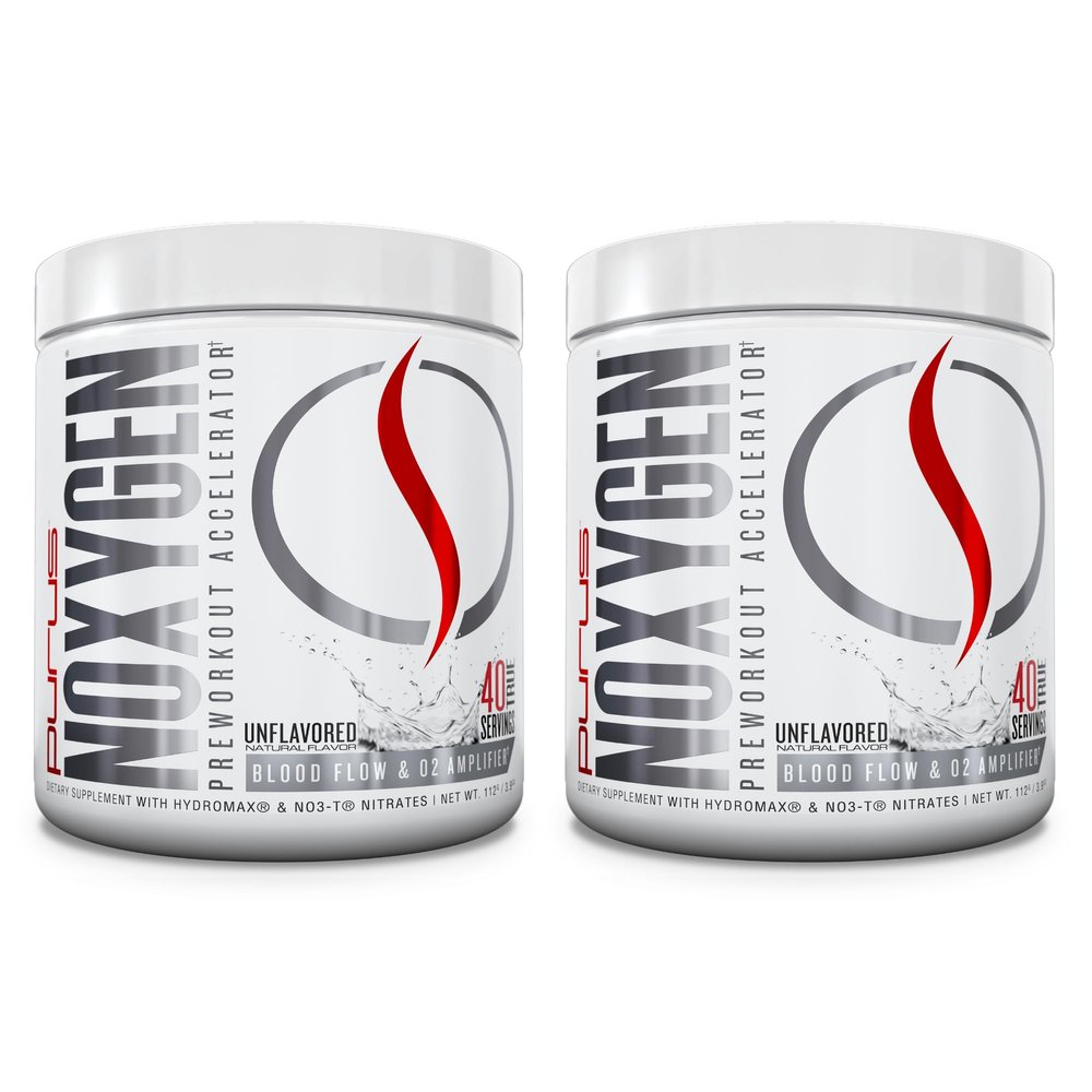 Purus Labs NOXygen Powder Pre-Workout Accelerator | Nitric Oxide Booster & Oxygen Amplifier | Hydromax Glycerol & NO3-T Nitrates | 40 Servings, Pack of 2 (Unflavored)