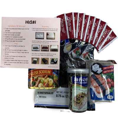 Hawaiian Musubi Making Gift Set (Musubi Mold, Luncheon Meat, Nori Seaweed, Furikake, Soy Sauce & Instruction)