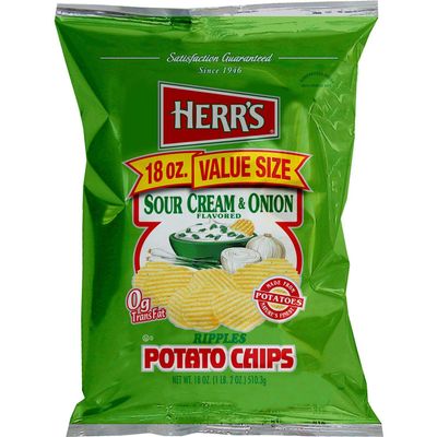Herr's Sour Cream & Onion Flavored Potato Chips 18 oz Bags - Pack of 6