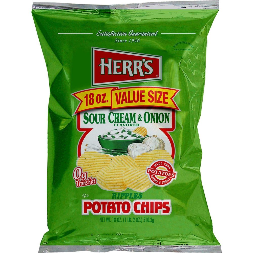 Herr's Sour Cream & Onion Flavored Potato Chips 18 oz Bags - Pack of 6