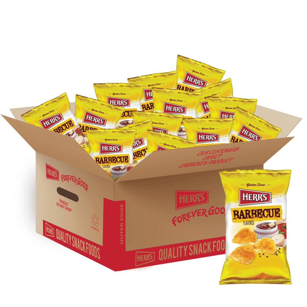 Herr's Barbecue Potato Chips, 2.75 Ounce (Pack of 24 Bags)  Smoky BBQ Chips with Classic Flavor  Great for Snacking Anytime