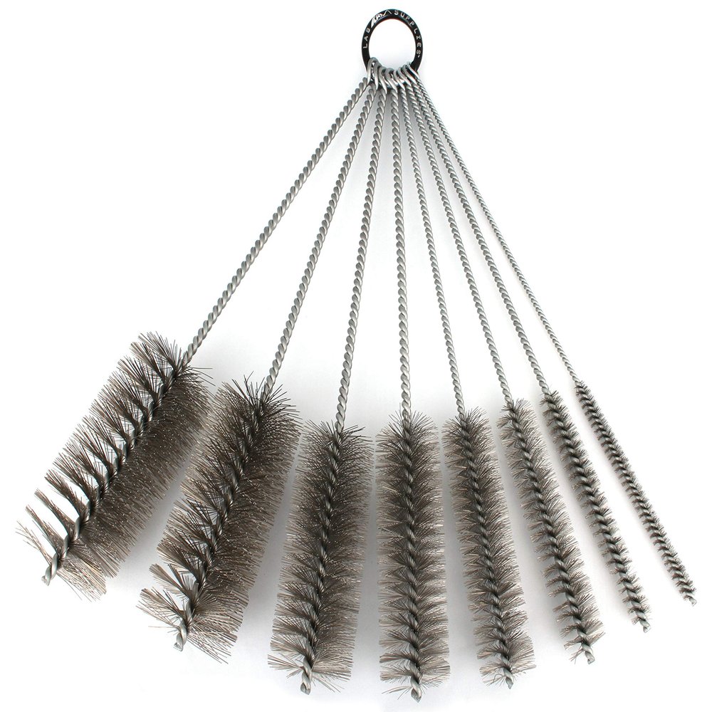 12 Inch Pipe Cleaning Brush Set with Stainless Steel Bristles, 8 Piece Variety Pack | for Auto Parts, Bottles, Guns, Tubes, etc.