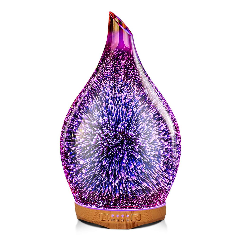 Porseme 280ml Essential Oil Diffuser 3D Hand-Blown Glass Aroma Diffusor, Aromatherapy Unltrasonic Cool Mist deffuser, 7 Color Changing Humidifier, Waterless Shut-Off, Timer Function for Home Office